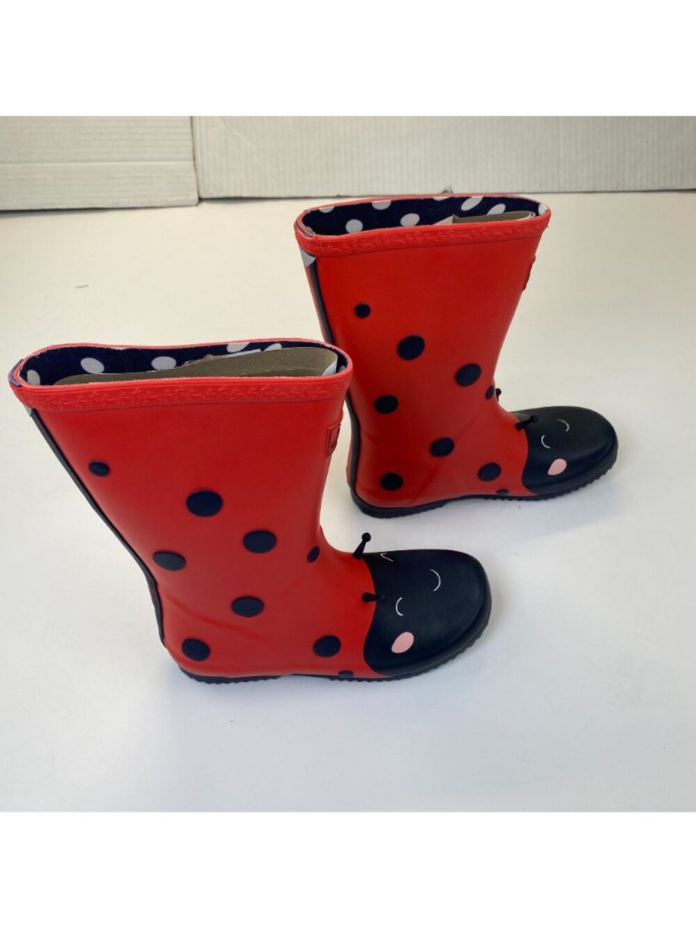 Joules Red Ladybug Rain Boots Big Kids Size 3 Red Black Pull On Wellie Boots - Picture 7 of 16